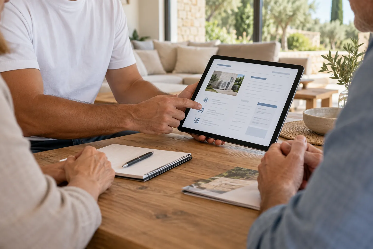 Présentation du devis détaillé sur tablette à des clients